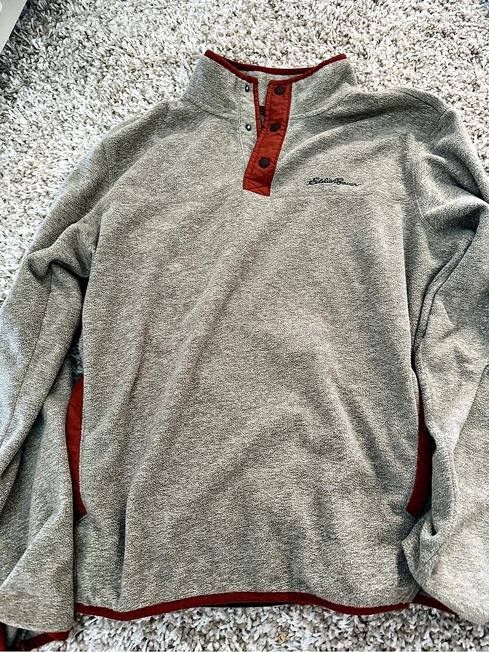 Eddie Bauer Men's Fleece Pullover Gray Red Size Large